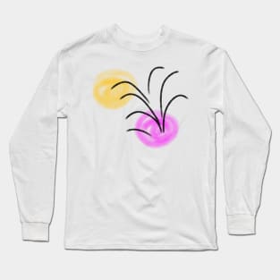 Pink yellow black abstract line art Long Sleeve T-Shirt